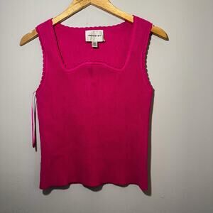 Industry Pink Ribbed Knit Tank Top Scalloped Edge Square Neck Size Large
